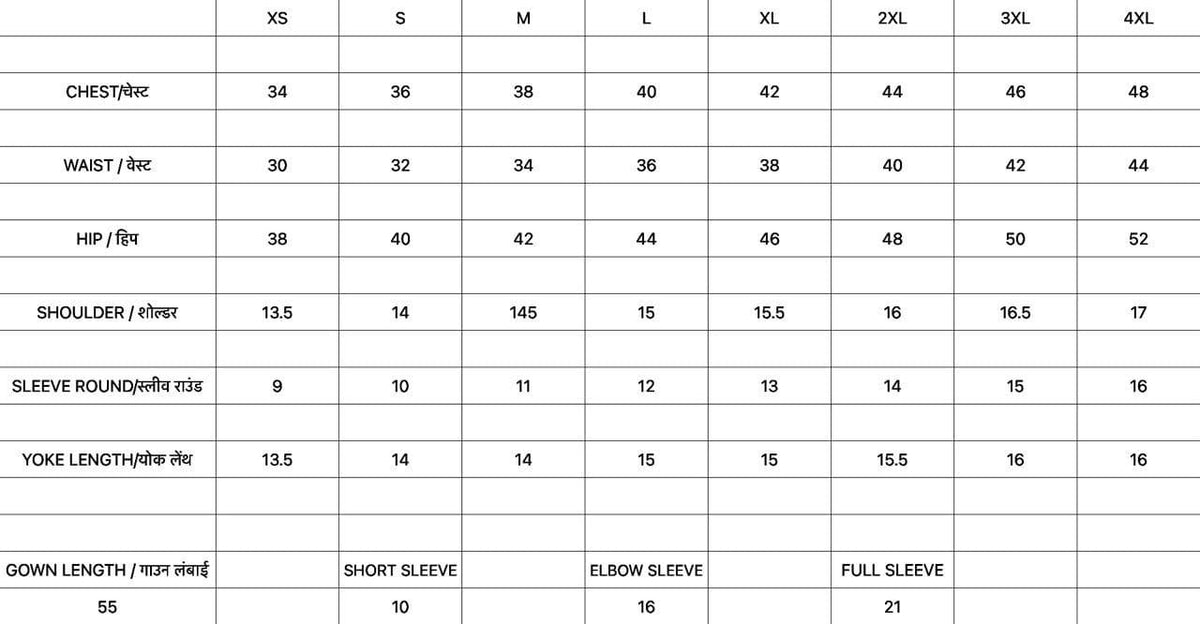Size Chart for RTW07