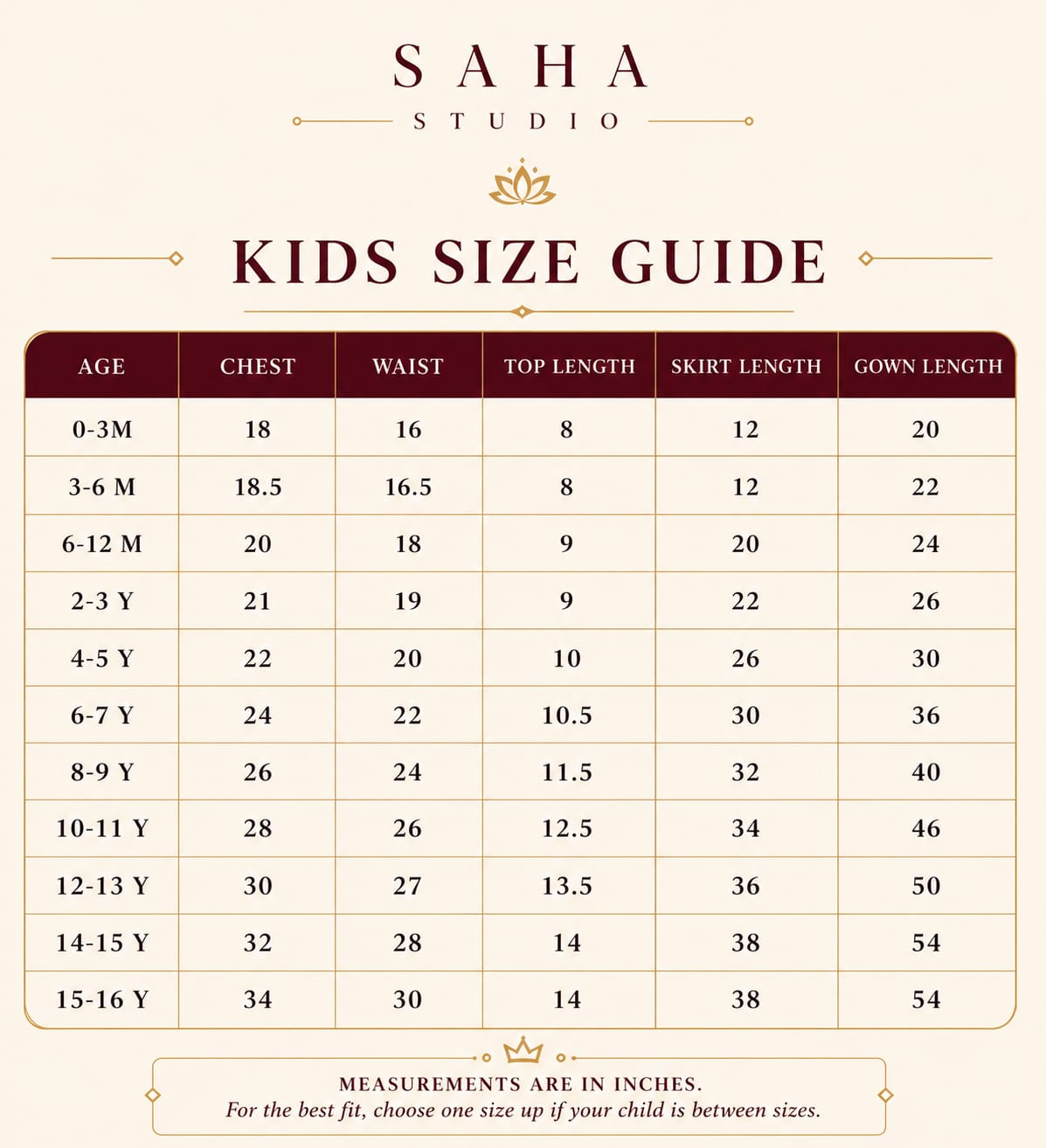 Size Chart for RTWS/39