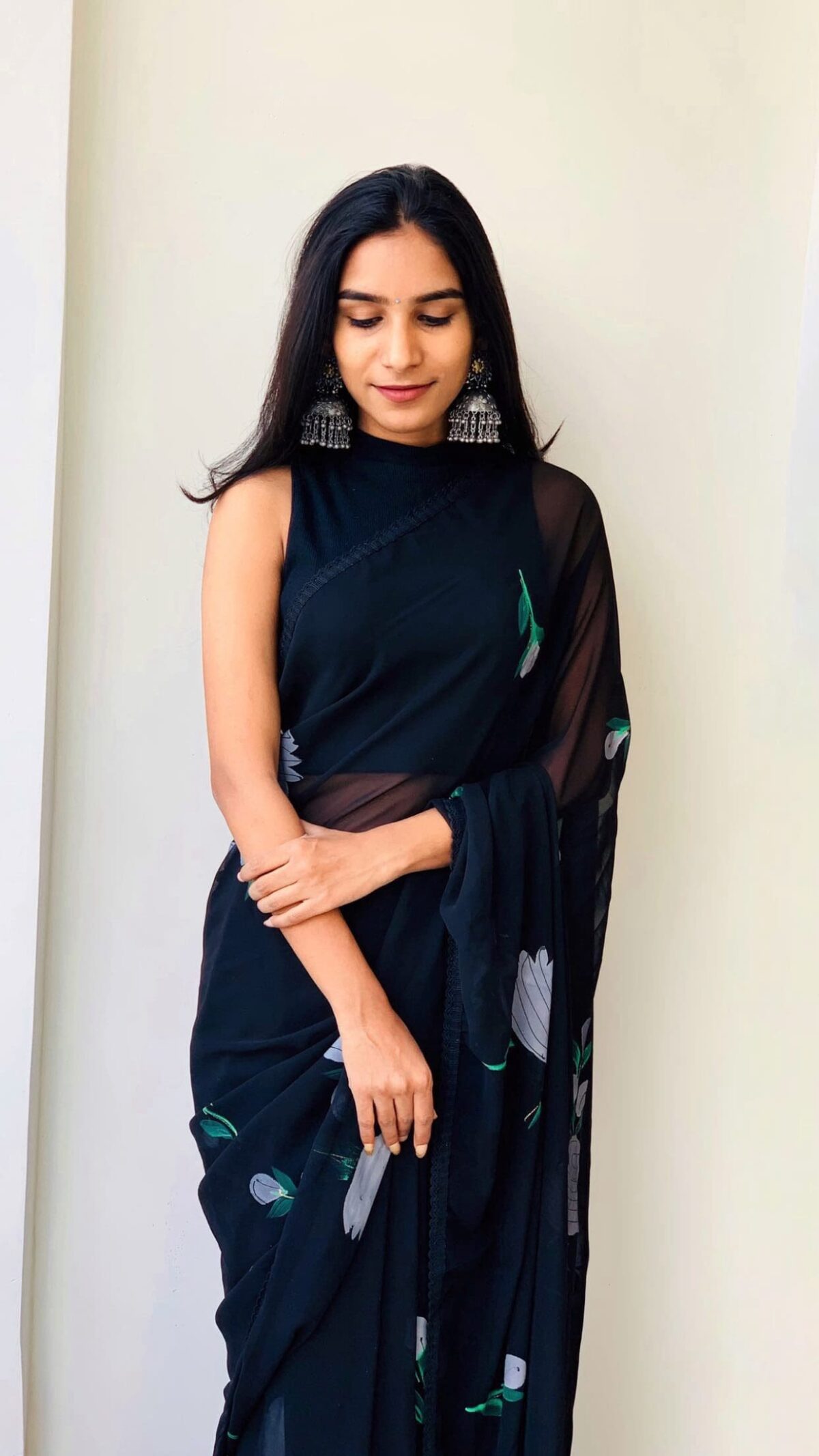 Black painting saree