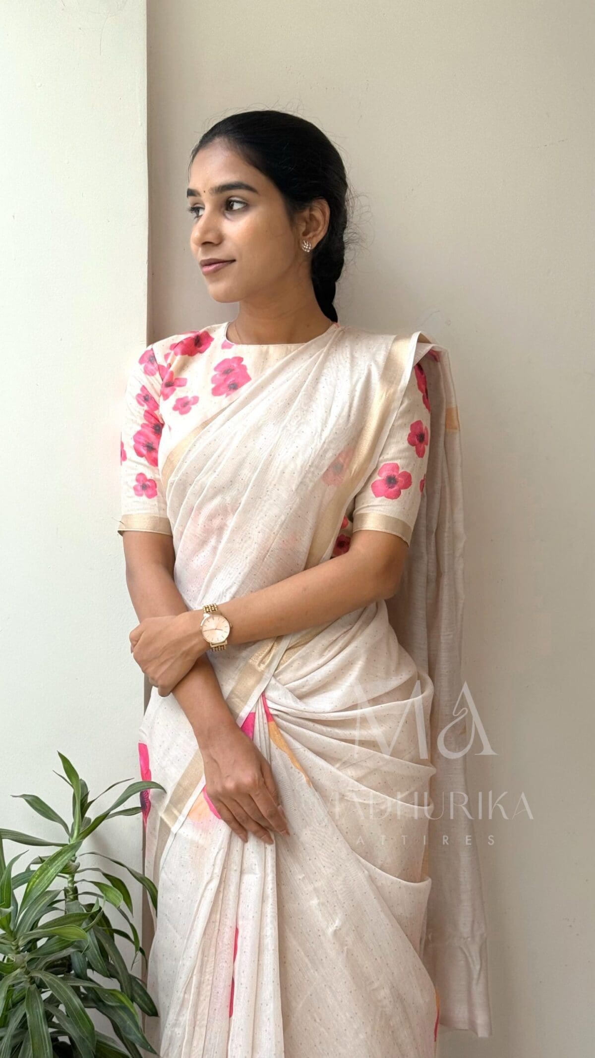 Floral Cotton Saree - Image 2