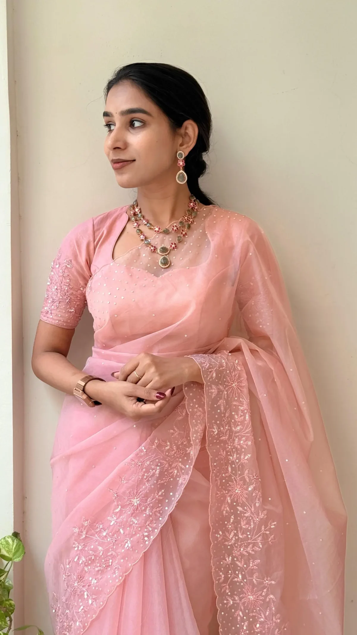 Peach Organza Saree