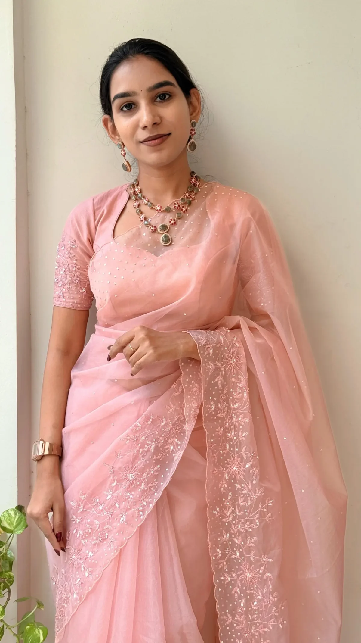 Peach Organza Saree - Image 2