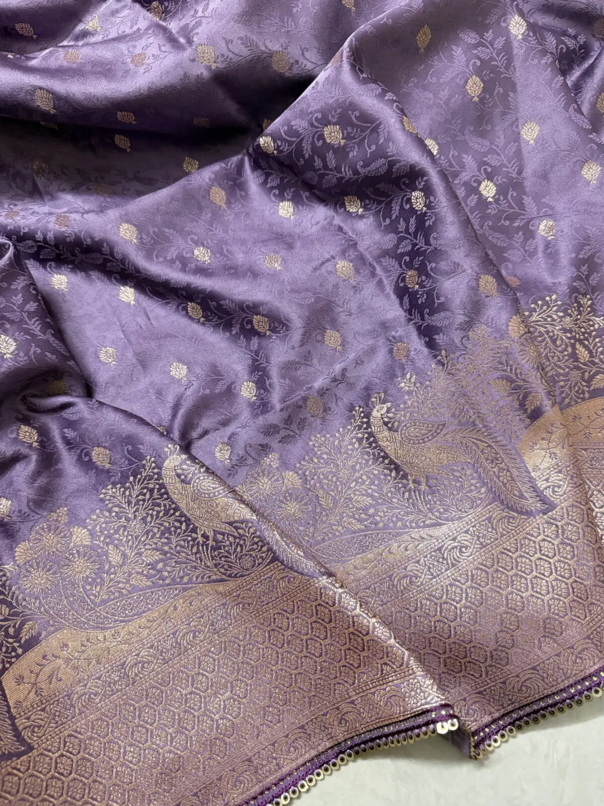 lilac Benarasi satin silk saree - Image 8