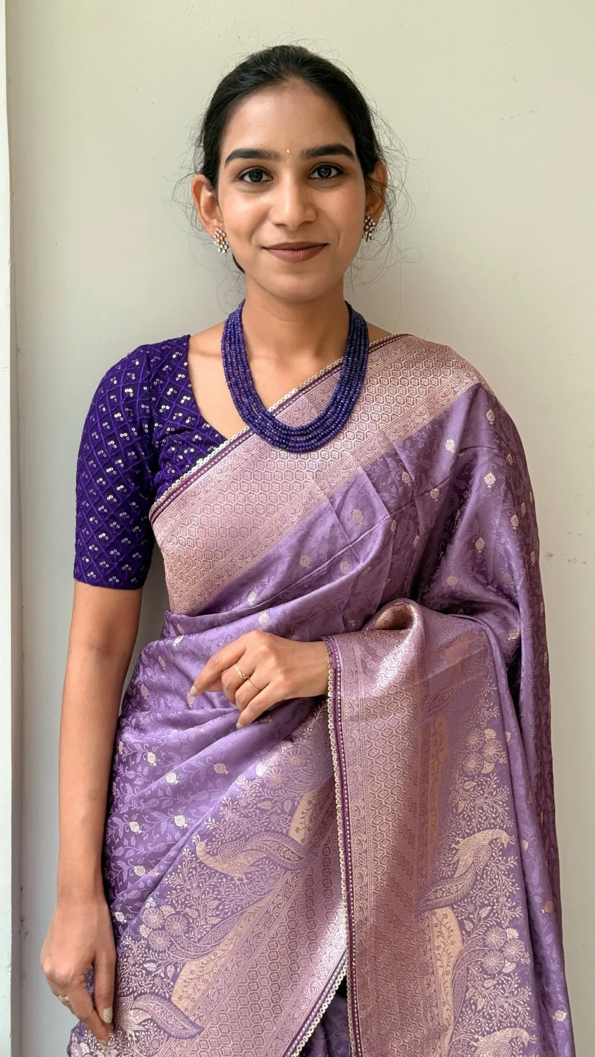 lilac Benarasi satin silk saree