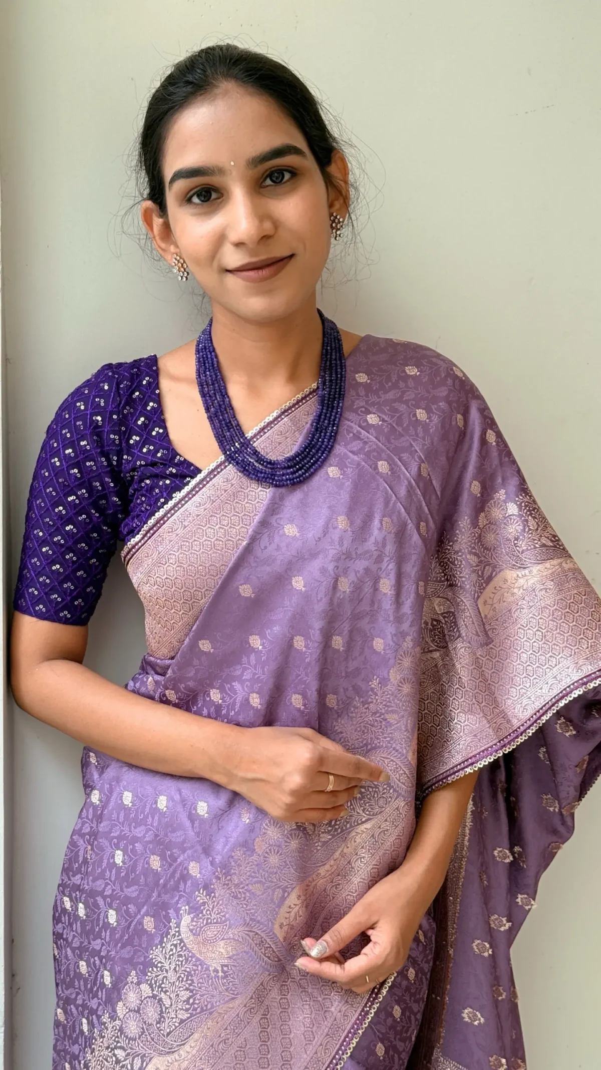 lilac Benarasi satin silk saree - Image 2