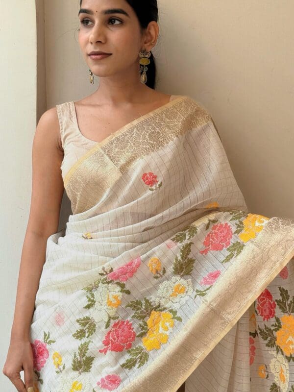 Handloom Tussar weaving with embroidery work