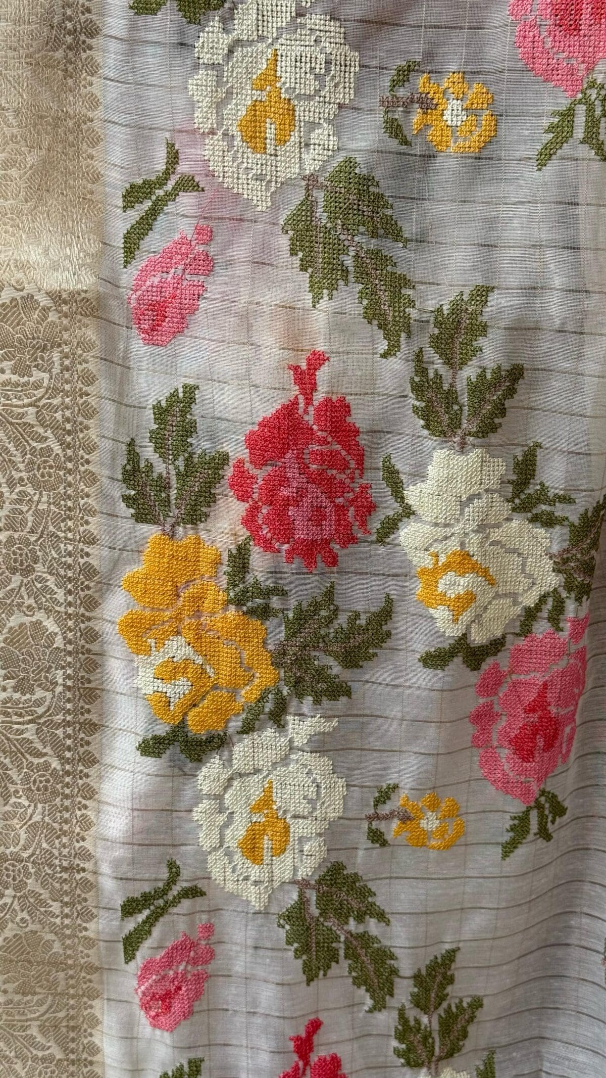 Handloom Tussar weaving with embroidery work - Image 5