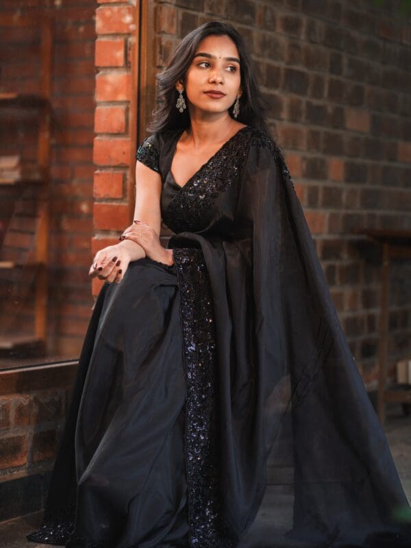 black designer work saree