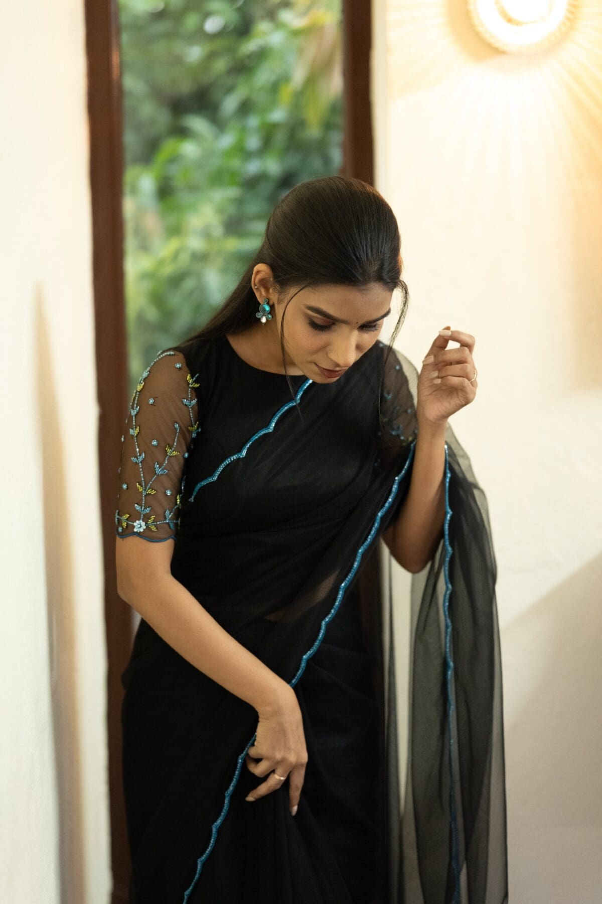 Black handwork saree