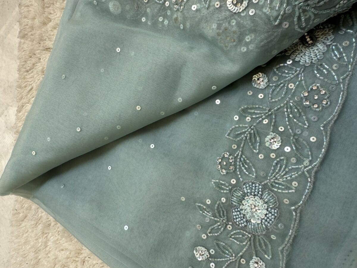 Powder blue handwork saree - Image 4