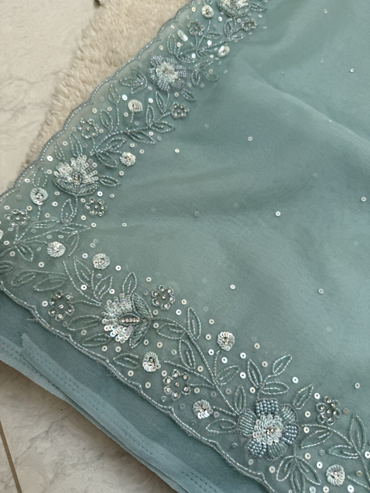 Powder blue handwork saree